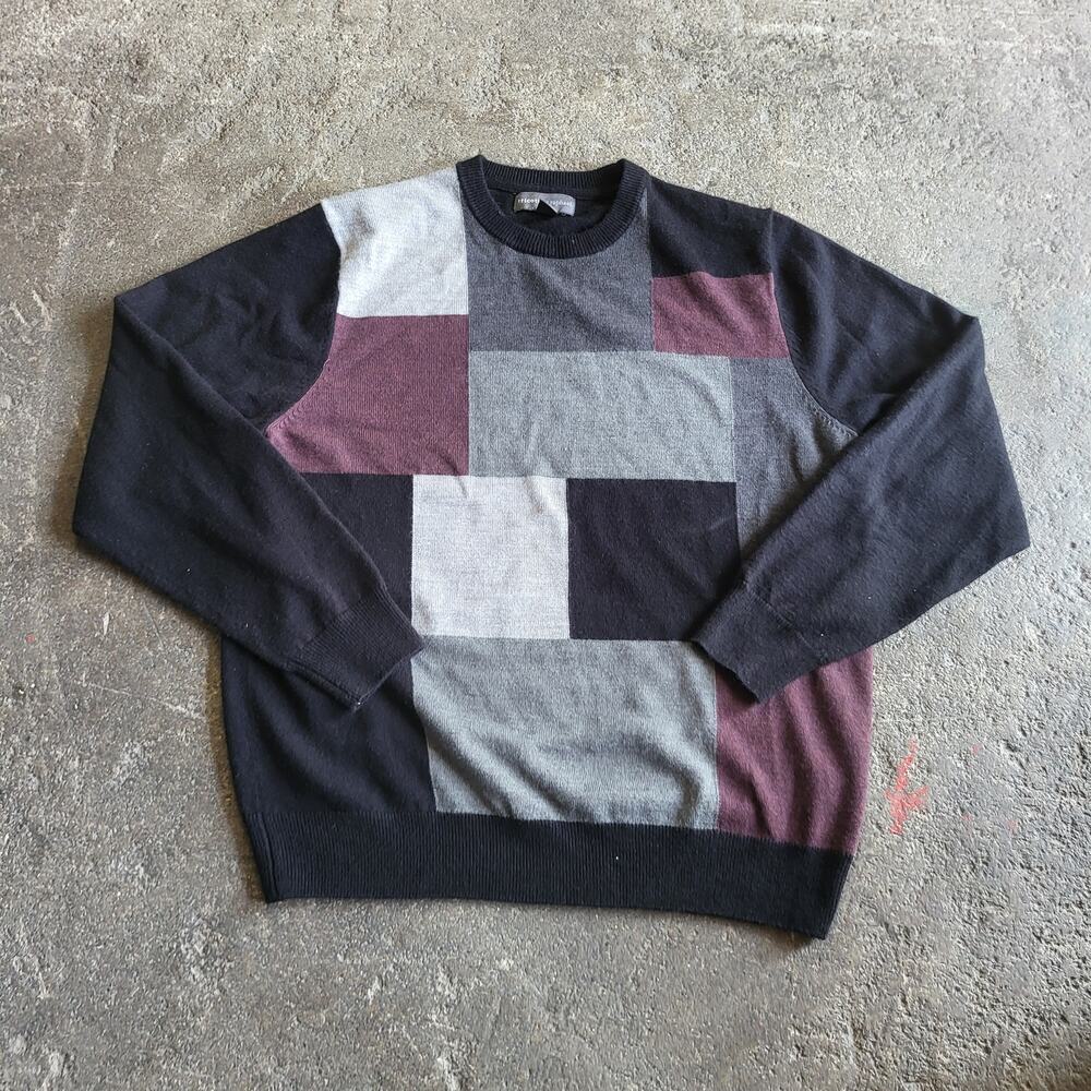 Tricots St. Raphael Sweatshirt Mens L Black Gray Block Long Sleeve Pullover